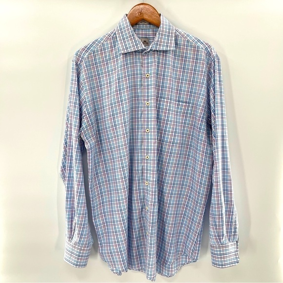 Peter Millar Plaid Long Sleeve Button Down Dress Shirt Size Large - Picture 1 of 8